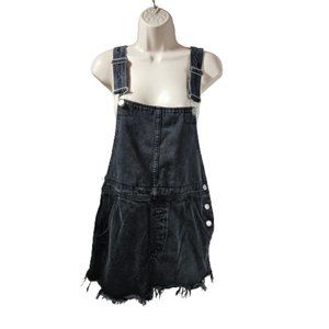 Free People Black Denim Overall Mini Dress Women's Size 4 Cotton